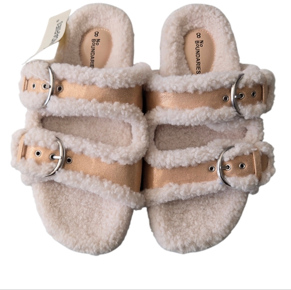 No Boundaries Shoes - No Boundaries Fuzzy Sandals with Buckles